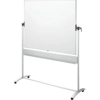 Nobo Mobiles Whiteboard aus Stahl, trocken abwischbar, magnetisch, mit horizontalem Drehpunkt (von oben nach unten schwenkbar), auf Rollen, mit Stifthalter und Marker, 1901031