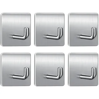 KOOSREEL Selbstklebende Haken, extra klebrig und stark an Wand und Tür, 6 Packungen 304 Edelstahl, robuste Haken für Türen, Küche, Bad, Schränke, Büro, Wände, Mäntel, Schlüssel, Silber