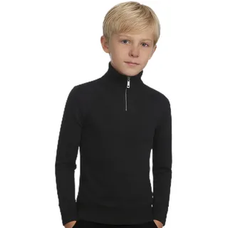 Brandsseller Medico Kinder Troyer mit Half-Zip – Warmer Baumwollpullover mit Reißverschluss und Kragen, weich, bequem & atmungsaktiv, ideal für Freizeit, Outdoor & Winter - Schwarz, Größe 176