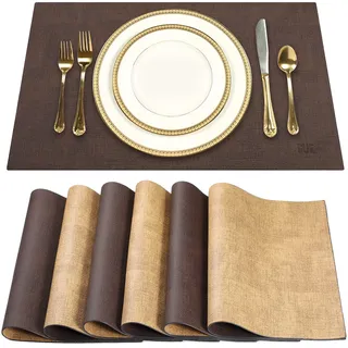 SUEH DESIGN Leder Tischsets 6er Set Tischsets Abwaschbar Lederoptik Platzdeckchen Hitzebeständiges PU Kunstleder Platzset für Hause Küche Speisetisch 43cm x 31cm
