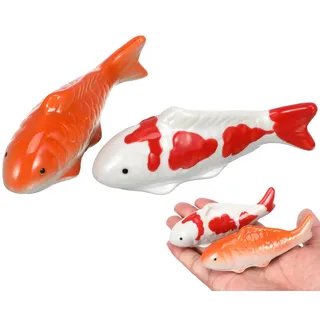 Yardwe 4 Stück Schwimmende Fische für Teichdeko Miniteich, Keramik Koi Figuren und Goldfische, Künstliche Teichfiguren für Gartenteich, Schwimmfisch Deko für Draußen