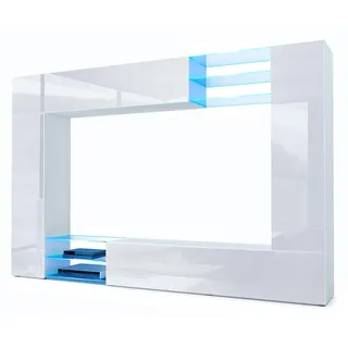 Vladon Wohnwand Mirage Front in Weiß Hochglanz , Holzwerkstoff , 262x182.5x39 cm , Wohnzimmer, Wohnwände