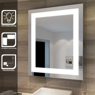 SONNI Badspiegel Eingebauter LED energiesparend Beleuchtung mattierter Lichtstreifen 60 x 50 cm Kupferfrei und bleifrei Spiegel IP44 Wandspiegel - Kupfer