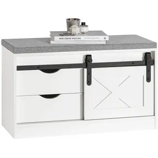 SoBuy Schuhbank mit Schiebetüren Weiß , Holzwerkstoff , 80x49x30 cm , Garderobe, Garderobenbänke, Schuhbänke