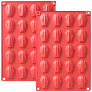 YXHZVON 2 Stücke Mini Madeleine Backformen, 20 Hohlräume Mini Silikon Madeleines Backformen, Madeleena-Form für Kuchen Schokolade Süßigkeiten Kekse (Rot)
