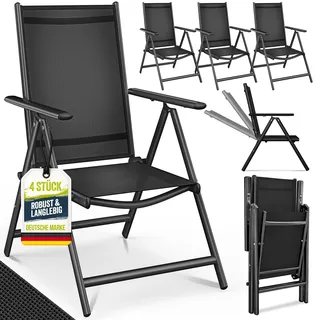 tillvex Gartenstuhl Premium 4 Stück Schwarz klappbar aus Aluminium | Hochlehner mit Armlehnen | Klappstuhl verstellbar | Klappsessel Balkon Garten Terrasse - Schwarz