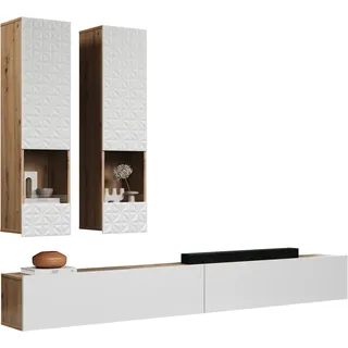 INOSIGN »Rezzo, 2 Hängevitrinen mit Relief-Front, 2 Lowboards je Br. 120 cm« Komplett-Set, 4 Stk. tlg., weiß