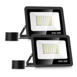 Realky 30W LED Strahler Außen [2 Stück], 6500K 3000LM LED Fluter 40LEDs Außenstrahler IP65 Wasserfest Scheiwerfer Aussenstrahler für Garten, Hinterhof, Auffahrt, Türen, Garage, Flur