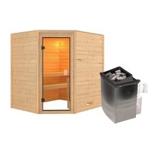 Karibu Sauna Elea Set Naturbelassen mit Ofen 9 kW integr. Steuerung