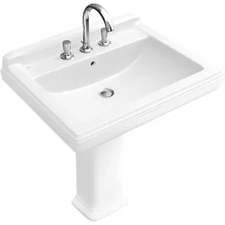 Villeroy & Boch Hommage Waschtisch, für 3- Loch Armatur, mit Überlauf, 3 Hahnlöcher, 750x580mm, 710175R1, Farbe: Alpinweiß CeramicPlus