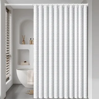 AMDXD 300x200 Badevorhang, Waffel Duschvorhang Anti-schimmel in Badezimmer, Vorhang für Badewanne Dusche aus Stoff Wasserdicht Waschbar, Waschbar Shower Curtain mit 12 Duschvorhangringe Weiß