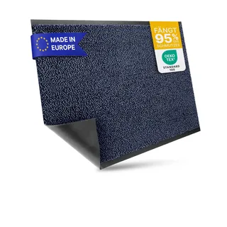 Entrando Schmutzfangmatte auf Maß - 90 cm oder 120 cm Breite - Länge wählbar bis 20 Meter - mit oder ohne Gummirand an den Schnittkanten schmutzfangteppich meterware sauberlaufmatte (Blau Schwarz)