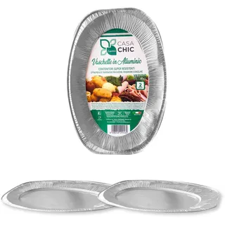 CasaChic Behälter aus Aluminium, klein, 2 Stück – Einweg-Backformen zum Servieren und Kochen (35 x 24 x 1,5 cm)