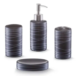Zeller Bad-Accessoires-Set, 4-teilig, Keramik, schwarz,