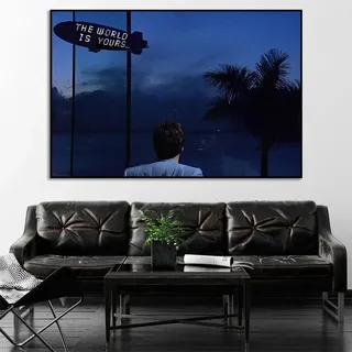 MAIMANG Motivationsposter, berühmte Poster, Filmszene „The World Is Yours“, Bürokunst, Leinwandgemälde, Wanddruck, Bild, Dekoration, 60 x 90 cm, rahmenlos