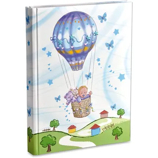 MARELI Geburtsfotoalbum cm 21x28 mit Taschen enthält 200 Fotos cm 13x18, Blauer Heißluftballon