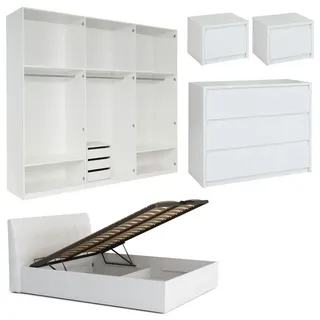 Feldmann-Wohnen Schlafzimmer-Set Italia Weiß matt / weiß hochglanz 6-teilig , Holz , 5 Fächer , 8 Schubladen , Rechteckig,Rechteckig , 180x200 cm , Schlafzimmer, Betten