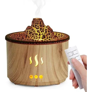 Luftfeuchter - 400ml ätherische Ölvaporisator mit Fernbedienung, ultraschallaromavaporisator in Vulkanform, Timer, LED-Beleuchtung, BPA-frei für Haus/Yoga/Büro/Spa - Holz