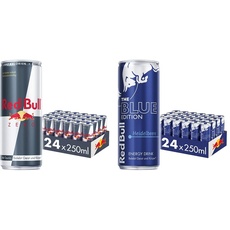 Red Bull Energy Drink Zero - 24er Palette Dosen - Getränke ohne Zucker und Kalorien EINWEG & Energy Drink Blue Edition - 24er Palette Dosen - Getränke mit Heidelbeere-Geschmack, EINWEG