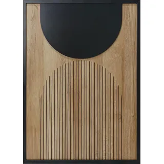 STYLER Wandbild Orbit 50 x 70 cm mit schwarzem Rahmen – Geometrische Holzkunst aus Eiche & schwarzem MDF – Modernes Japandi & Minimalismus Wandobjekt