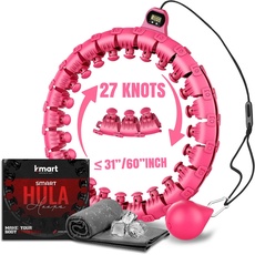 Smart Hula Hoop, Weighted Hula Hoop, Adjustable Fitness Exercise Weighted Hula Hoop, 27 Removable Knots/Links, Pink