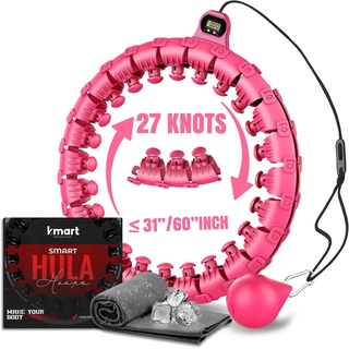 K-MART Smart Hula Hoop, Weighted Hula Hoop, Adjustable Fitness Exercise Weighted Hula Hoop, 27 Removable Knots/Links, Pink