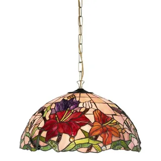 Casa Padrino Luxus Tiffany Hängeleuchte Mehrfarbig Ø 50 x H. 75 cm - Art Deco Tiffany Hängelampe - Wohnzimmer Hängeleuchte - Deko Hängeleuchte - Luxus Tiffany Leuchten - Art Deco Leuchten