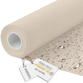 DreamRoots Canvas Wasserdicht – Möbelstoff als Meterware, 160 cm breit – Wasserabweisender Stoff, 220 g/m2, 600D – Wasserdichter Markisenstoff als Meterware, cremefarben, 2 m