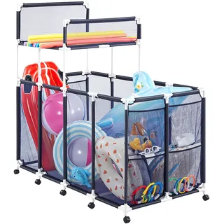 VEVOR Pool Aufbewahrungsbehälter 169x85x165 cm, Organizer mit Seitentaschen, PVC-Rahmen, Netzkorb, Aufbewahrungsbox, Organisationskorb, Aufbewahrungskorb, Aufbewahrungswagen für Poolspielzeug