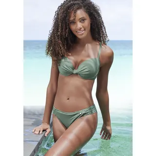 Bügel-Bikini-Top S.OLIVER "Spain", Damen, Gr. 36, Cup B, grün (oliv), Microfaser, Microfaser, unifarben, Bikini-Oberteile Bügel-Bikini-Top, mit geraffter Mitte