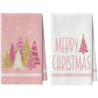 Artoid Mode Rosa Kiefern Sterne Schneeflocken Weihnachten Küchentücher Geschirrtücher, 42x65 cm Merry Xmas Mikrofaser Saugfähig Küchen Deko 2er Set