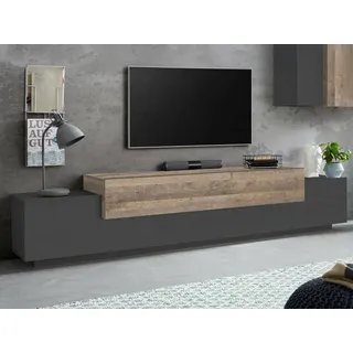 Dmora Nico Fernsehschrank 240x45x52 cm Schwarz/Ahorn Holz/Metall
