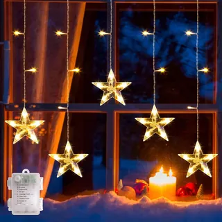 GlobaLink 5 Sterne Fensterdeko mit Batterie Timer Haken, 0,88m 36LED Weihnachtsdeko Warmweiß, IP44 Weihnachtsbeleuchtung Außen Weihnachtslichterkette für Fenster Glas Wand Tür Zimmer Terrasse Balkon