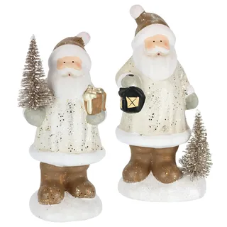 Dekofigur Nikolaus aus Keramik mit Baum Laterne Geschenk 2er Set 21x7x10cm Figur Dekoration Weihnachtsdeko Santa Claus Tischdeko Weihnachtsschmuck Kunstfigur Deko Statue Skulptur Ornament