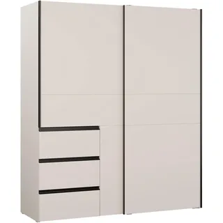 Forte Winn 2 Kleiderschrank 170, moderner Schrank im Industrial Stil, 2 Schwebetüren, 3 Schubladen, Holzwerkstoff, Kaschmir Beige, 170,3 cm breit x 200,5 cm hoch x 61,2 cm tief
