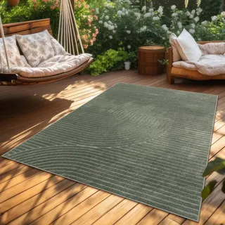 Outdoor Teppich Wetterfest Balkon Wohnzimmer Skandinavisches Boho Einfarbig Grösse 120x160 cm - Grün
