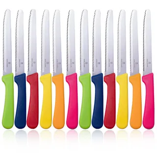 targzier Steakmesser Set,12 Stück Gezacktes Steakbesteck,Bunte,Edelstahl Steak Messer für Haus Restaurant Hotel,Hochwertige Pizzamesser Set,Rostfrei Tafelmesser,Spülmaschinenfest