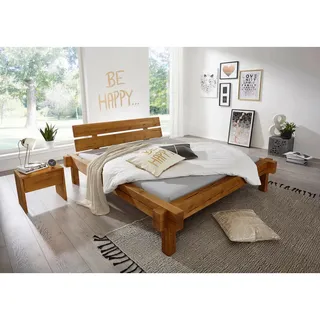 Livetastic Balkenbett , Eichefarben, Honig , Holz , Fichte , massiv , 200x200 cm , Schlafzimmer, Betten, Einzel- & Doppelbetten