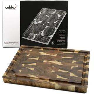 CULILUX Gourmet Schneidebrett M Stirnholz Akazie 2-seitig 35 x 25 x 2.5 cm mit Saftrille antiseptisches Hirnholz Holzbrett als Schneidbrett und zum Servieren