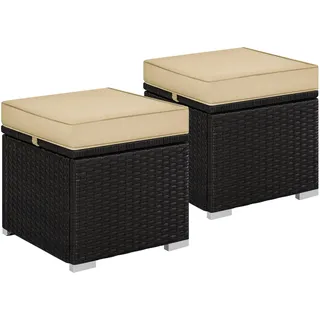 Yaheetech Rattan Hocker mit Abnehmbarem Kissen 2 STK. 0 x 0 x 0 cm Braun/Khaki