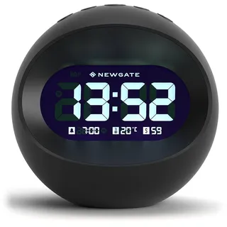 NEWGATE® Centre of The Earth wecker | Runde Retro digital LCD Uhr | Schwarz | Ideal für nachttisch, Schreibtisch oder Regal | Retro Accessoires für Schlafzimmer und büro