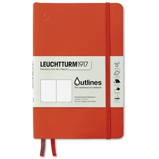 Leuchtturm1917 Outlines Notizbuch Paperback (B6+), Flexcover, 89 num. Seiten, 150 g/m2 Seekartenpapier, Dotted, Wasserfest, Signal Orange