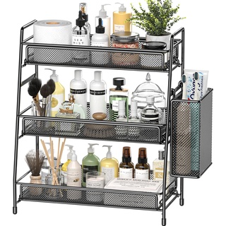 EKNITEY Badezimmer-Arbeitsplatten-Organizer-Regal – 3 Etagen, Gewürzregal, Metall, Make-up-Rack, kleine Kaffeestation, Organizer für Waschbecken/Schlafzimmer/Wohnzimmer/Küche/Büro