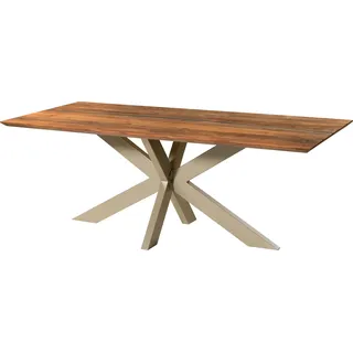 MASSIVMOEBEL24.DE Esstisch Akazie 240x100x74 natur lackiert / Epoxid schwarz, Kreuzgestell silber matt EPOXY