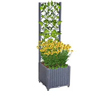 Mingone Pflanzkübel Spalier aus Polyethylen Rattan Kletterpflanzenkasten Hochbeet mit Selbstbewässerung im Garten(Graublau 40x40x136cm)