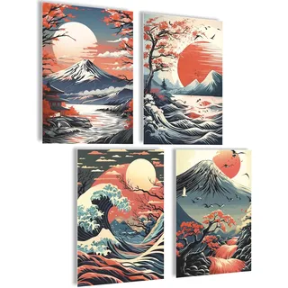 mojoliving Japan Poster Japan Deko Japanische Deko Aesthetic Bilder Anime Japanische Bilder Anime Poster Wohnzimmer Geschenk (Japan Wellen Sonne)