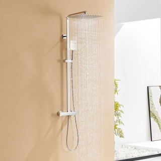 Auralum Duscharmatur Komplettset Edelstahl mit Thermostat Höhenverstellbar 96-130cm, Regendusche mit Armatur und 30X30CM Duschkopf Regendusche