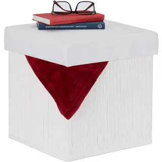 Relaxdays Sitzhocker mit Stauraum Polyester 35 x 35 x 35 cm Weiß