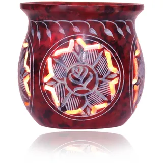 Budawi® Räucherstövchen aus rotem Speckstein mit Blume | Handgearbeitetes Räuchergefäß & Duftstövchen mit Edelstahlsieb – Blüten-Design für Harze, Kräuter & Mischungen