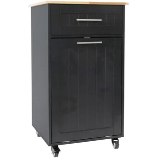 Mid.you Servierwagen , Schwarz , Metall , Kautschukholz , vollmassiv , 1 Schublade(n) Schubladen , rechteckig , Rollen , 50x90x46 cm , einfacher Aufbau , Esszimmer, Barmöbel, Barwagen